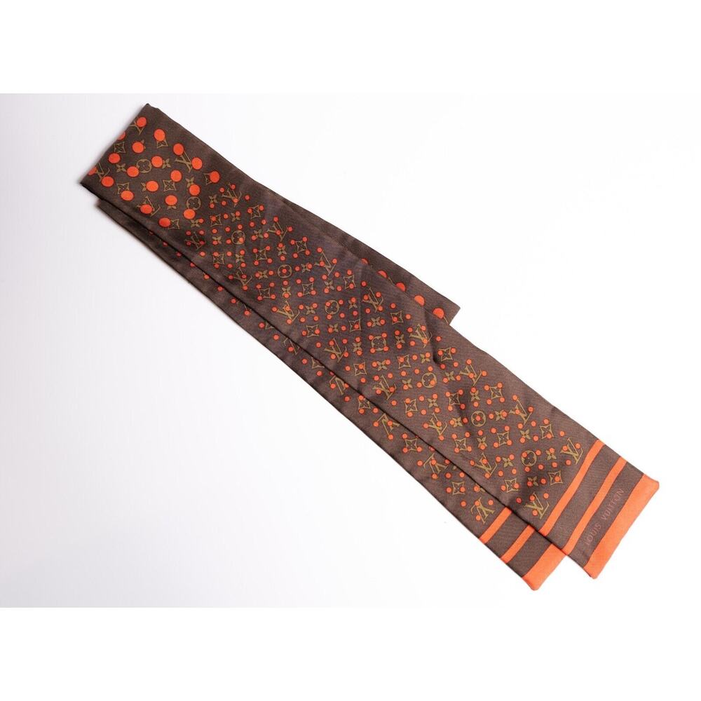 Louis Vuitton Vintage Brown Orange Polka Dot Silk Twill Logo Bandeau Scarf - Picture 5 of 5